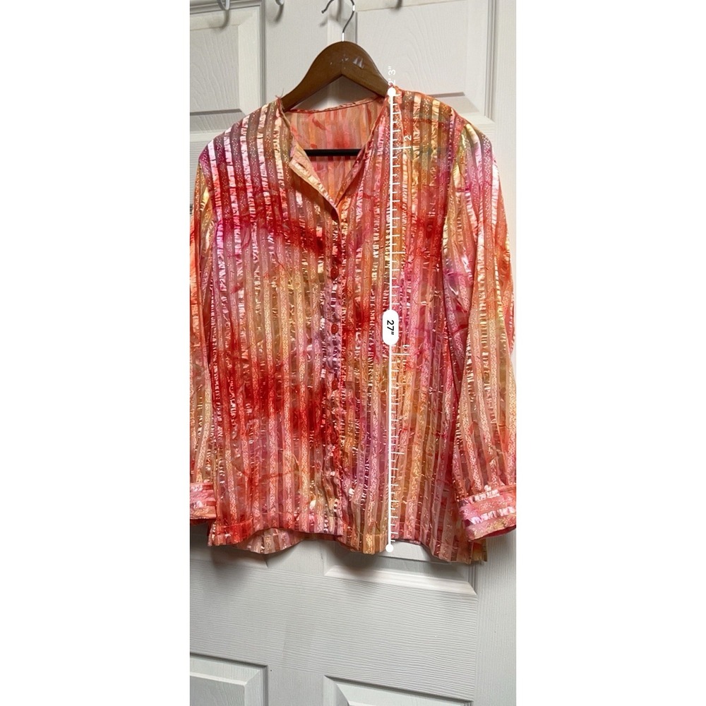 021-014 Altered Blouse Womens‎ Size Medium Pink Long Sleeve Sheer Button Down - Picture 5 of 6
